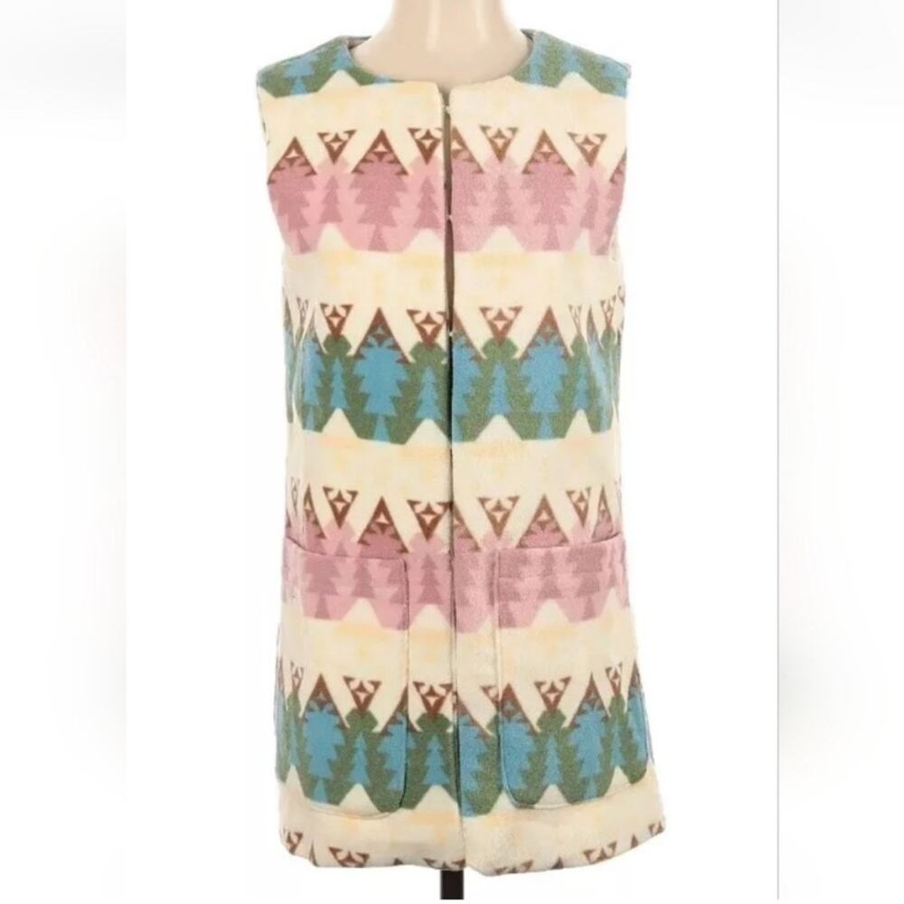 Dudley Stephens Multicolor Aztec Fleece Vest - Cream, Pink, Blue, Green